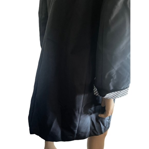 Sanyo Long Sleeve Button Closure Hood Houndstooth Trench Coat Jacket Black - 12 - Picture 12 of 12